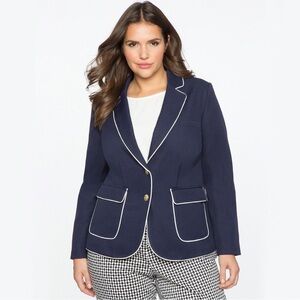 Eloquii Quinn Blazer with Piping in Navy Blue